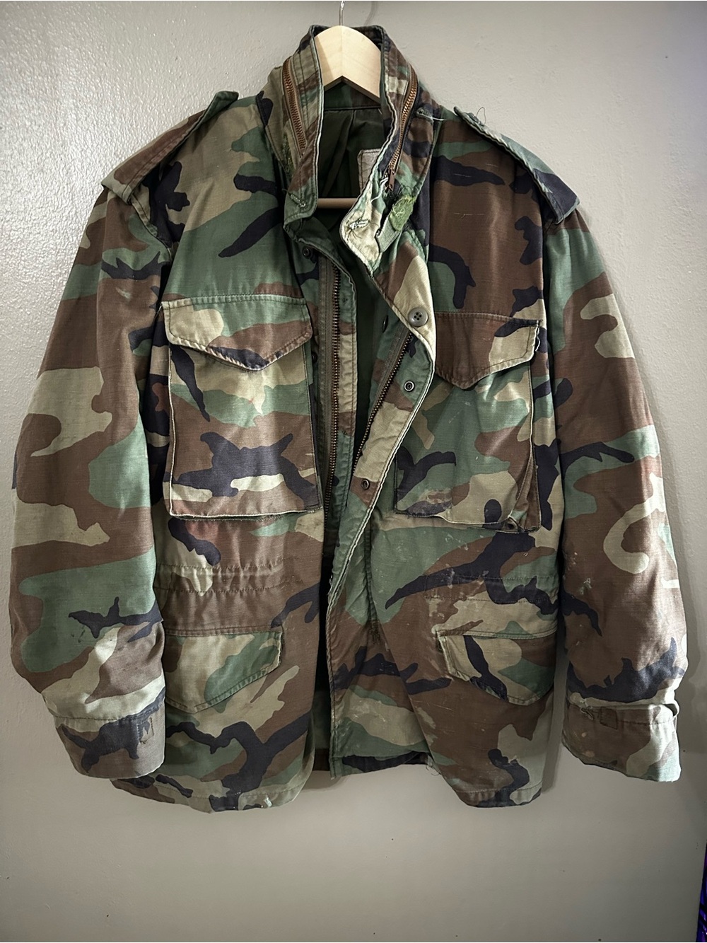 1982 US Military M65 Camouflage Field Jacket Woodland Camo Size Small Short